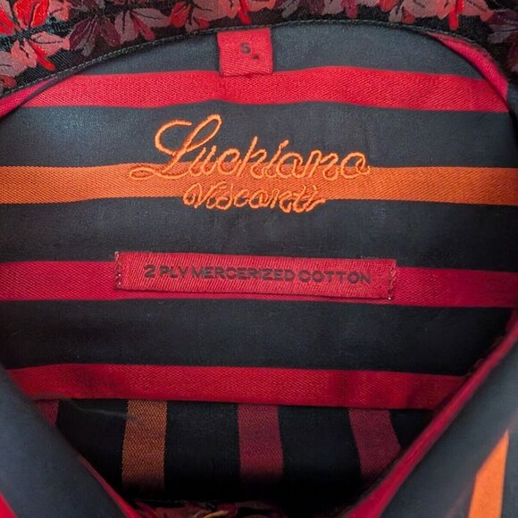 Luchiano Visconti Black Red Mens S Button up Shirt 2-Ply Mercerized Striped New - Picture 9 of 16